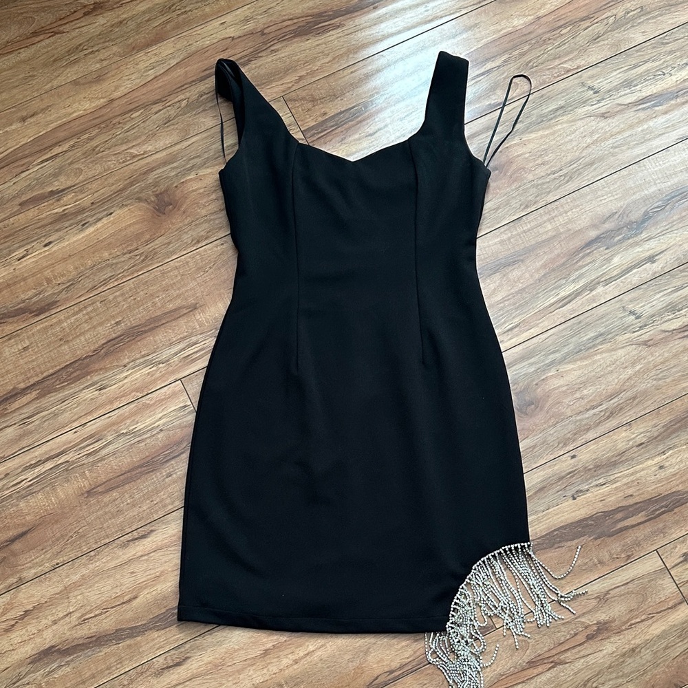 Lea & Viola Black Mini Dress with Silver Fringe